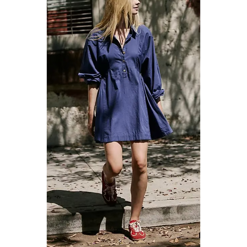 NEW FREE PEOPLE FREE-EST NAVY PEONY RUGBY MINI SHIRTDRESS DRESS SZ S